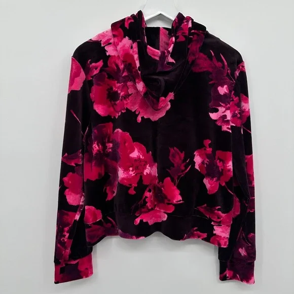 Juicy Couture Velour Track Jacket Size XL Hooded Floral Coquette Streetwear Boho - Picture 15 of 15